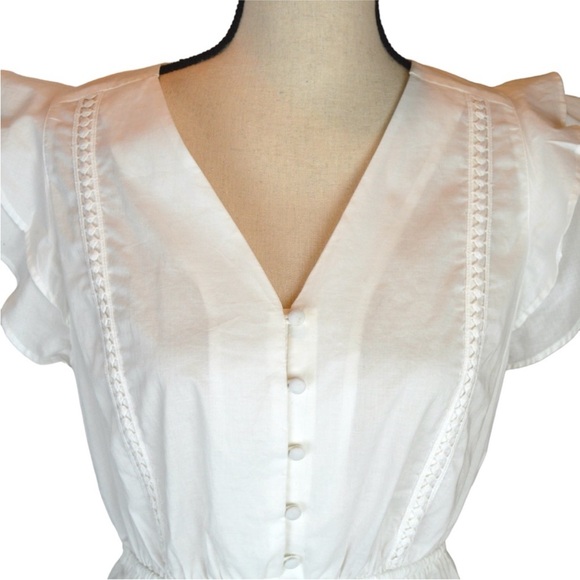 J Crew White Peplum Hem Drawstring Waist V Neck Flutter Sleeve Blouse, Medium - Picture 2 of 6
